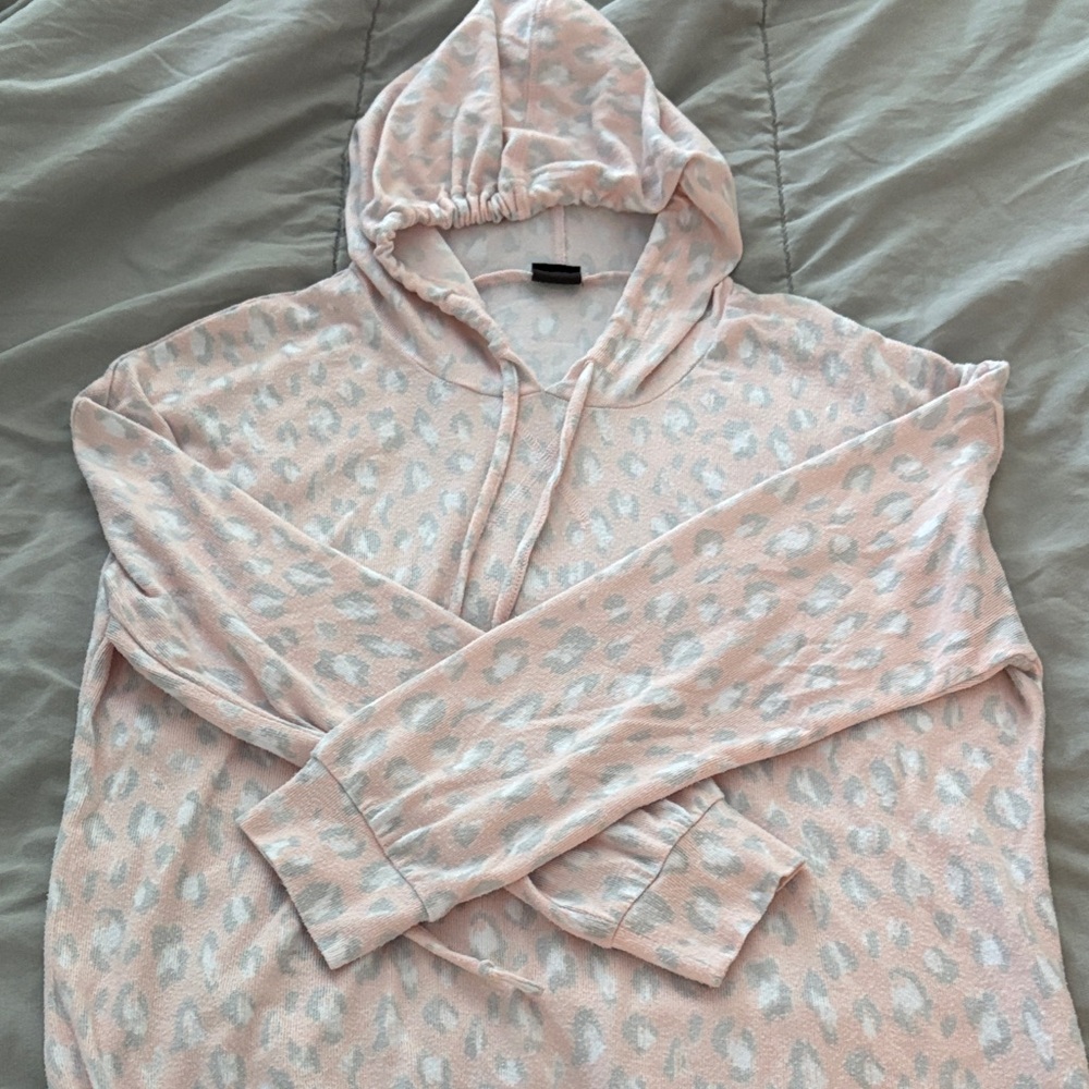 Free Press Nordstrom Rack Pink Leopard Light Drawstring Hoodie